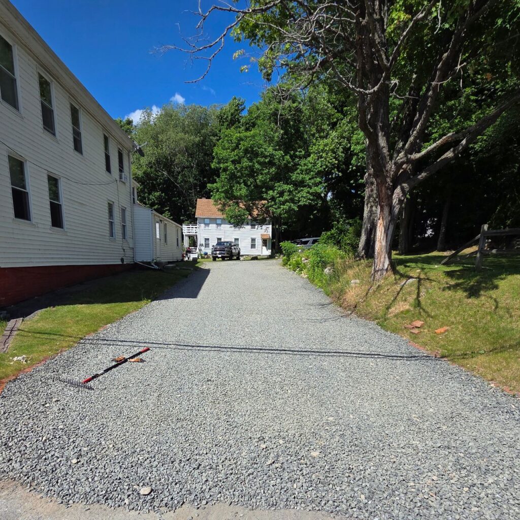 gravel driveway installation completed with fresh stone in Central Massachusetts